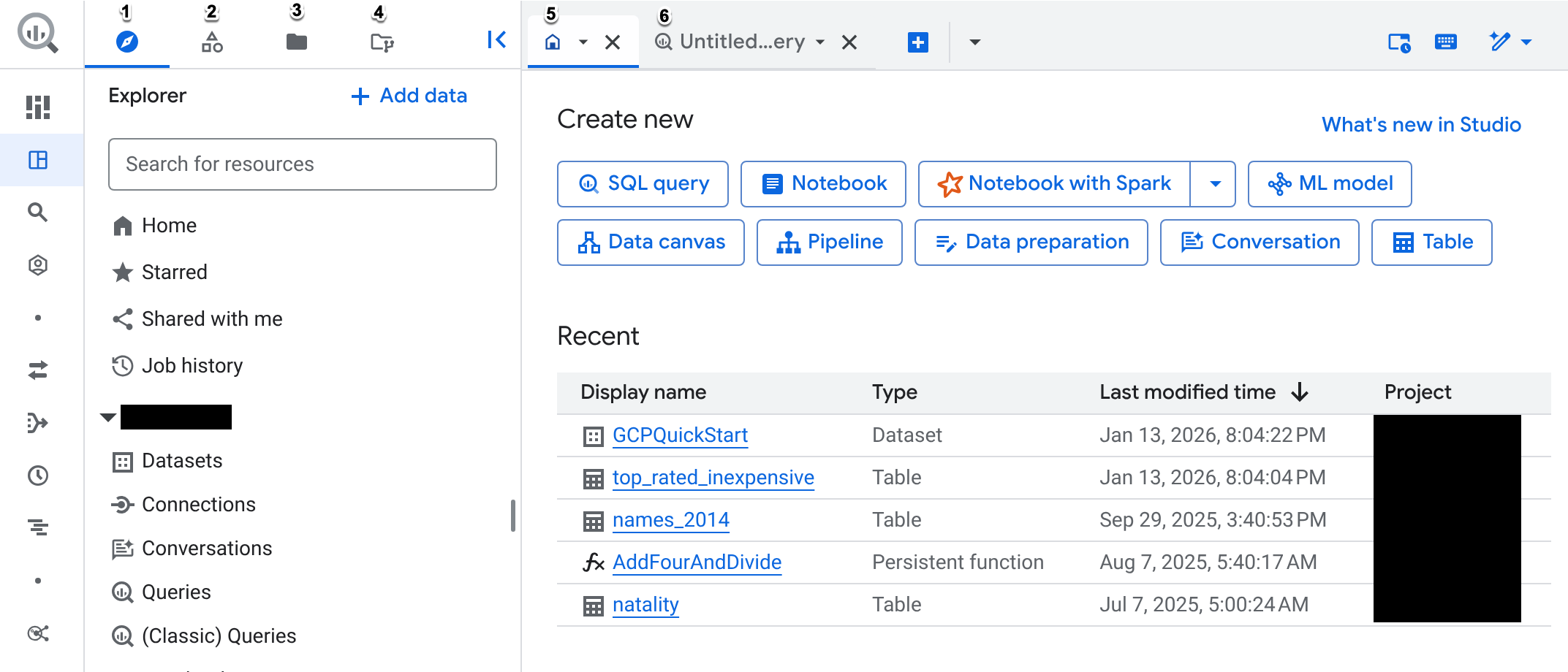 The components of BigQuery Studio.