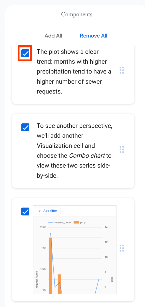 The components pane where you can add and remove cells from the app.