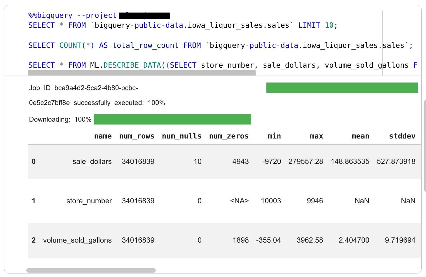 The results produced by the data exploration subtask.
