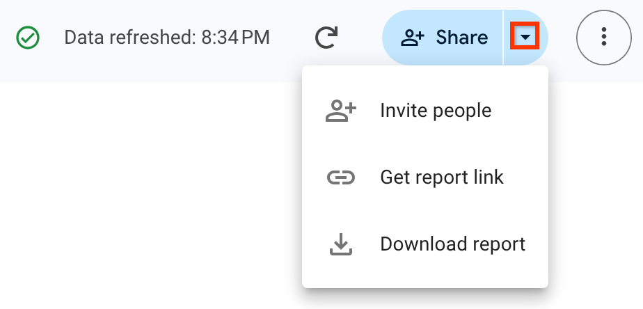 The share menu in Data Studio.