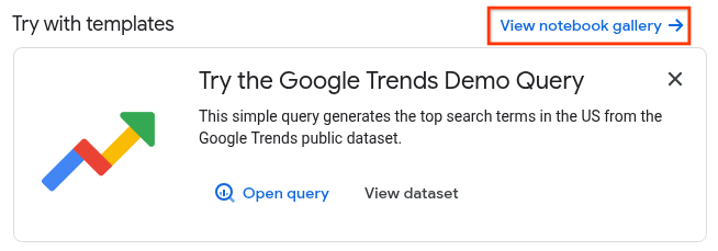 The View notebook gallery link on the BigQuery Studio page.