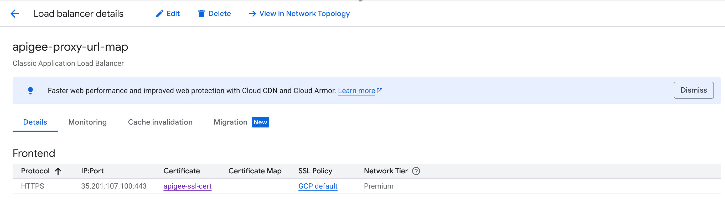 Load balancer details page in the Google Cloud Platform
