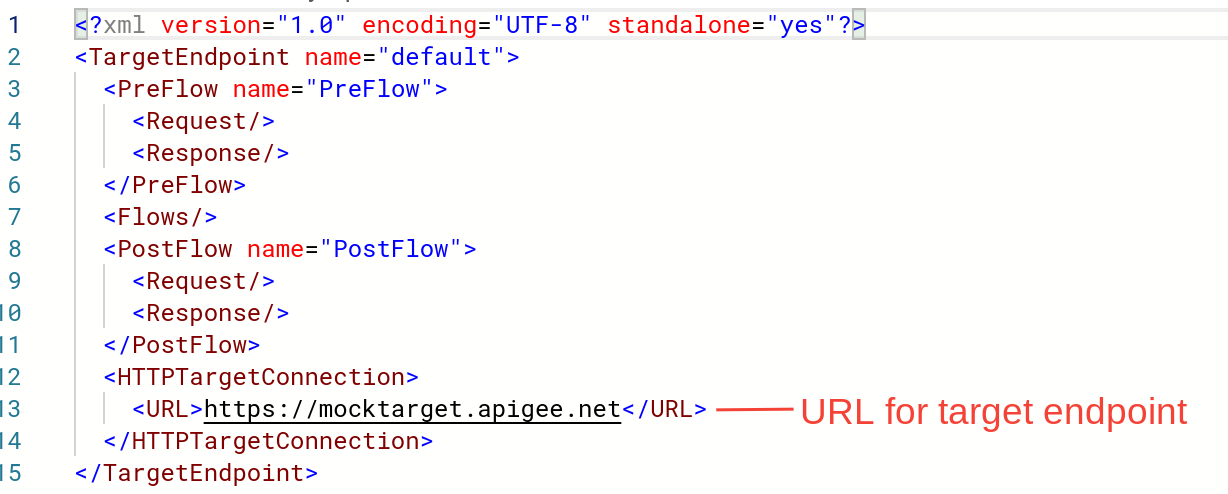 קובץ XML של נקודת הקצה של היעד מוצג בעורך טקסט.
