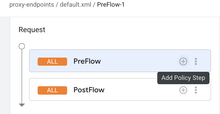 프록시 엔드포인트 아래에 나열된 엔드포인트의 PreFlow를 선택합니다.
