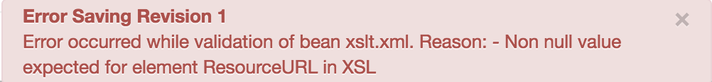 Valore non nullo previsto per l'elemento ResourceURL in XSL.
