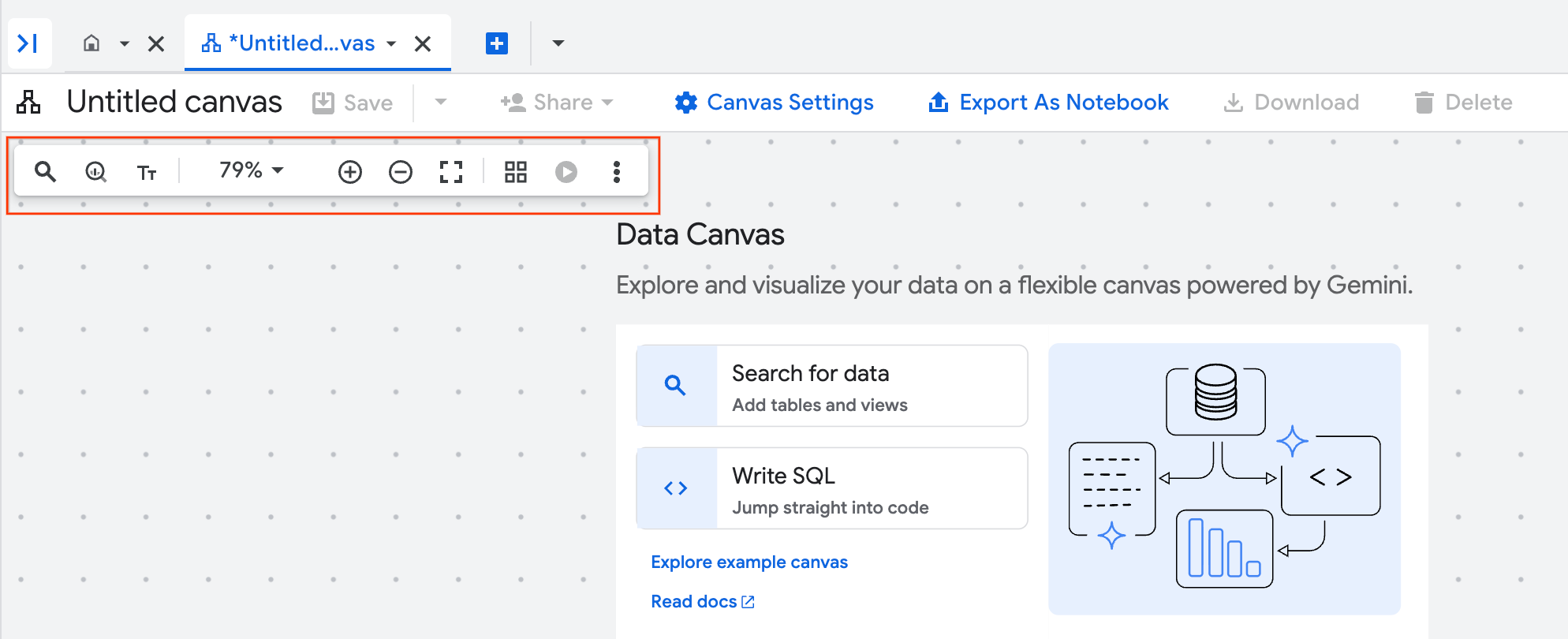 Data canvas toolbar.