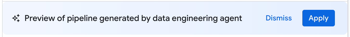 Data pipeline with an 'Apply' button highlighted, indicating changes suggested by the Data Engineering Agent.