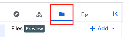 The location of the **Files** pane within BigQuery Studio.