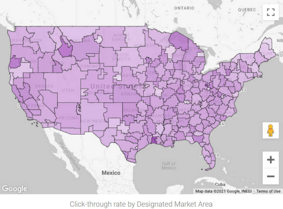 Geographic regions visualized in Data Studio.
