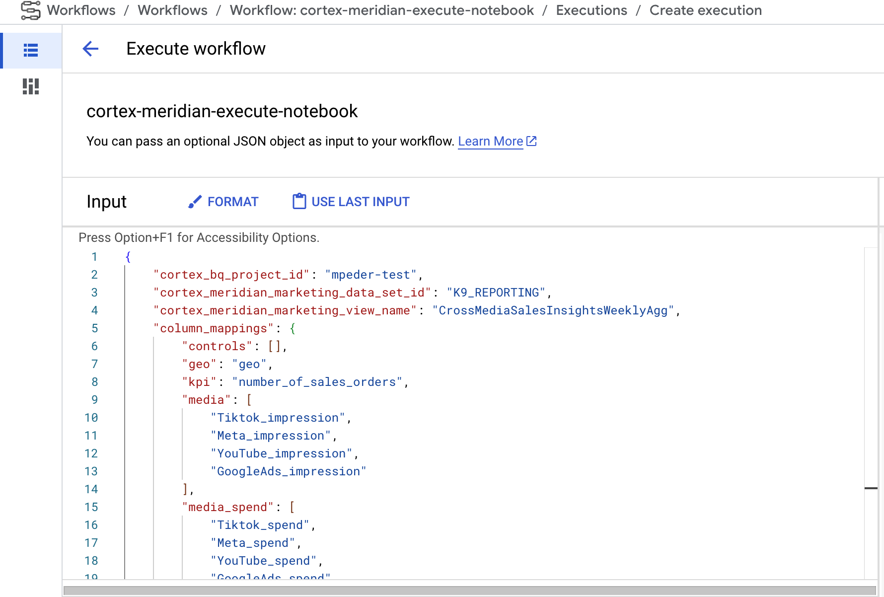 为工作流提供新的 Cortex for Meridian JSON 配置作为输入