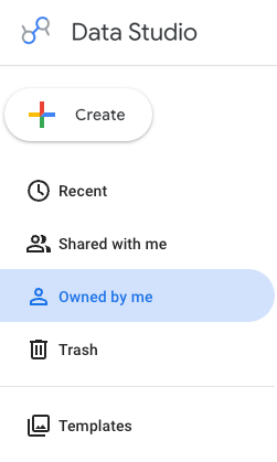 Data Studio left navigation with the Owned by me location highlighted.
