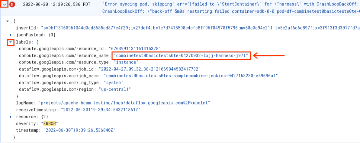 The Logs Explorer page with the steps for limiting log files
highlighted.