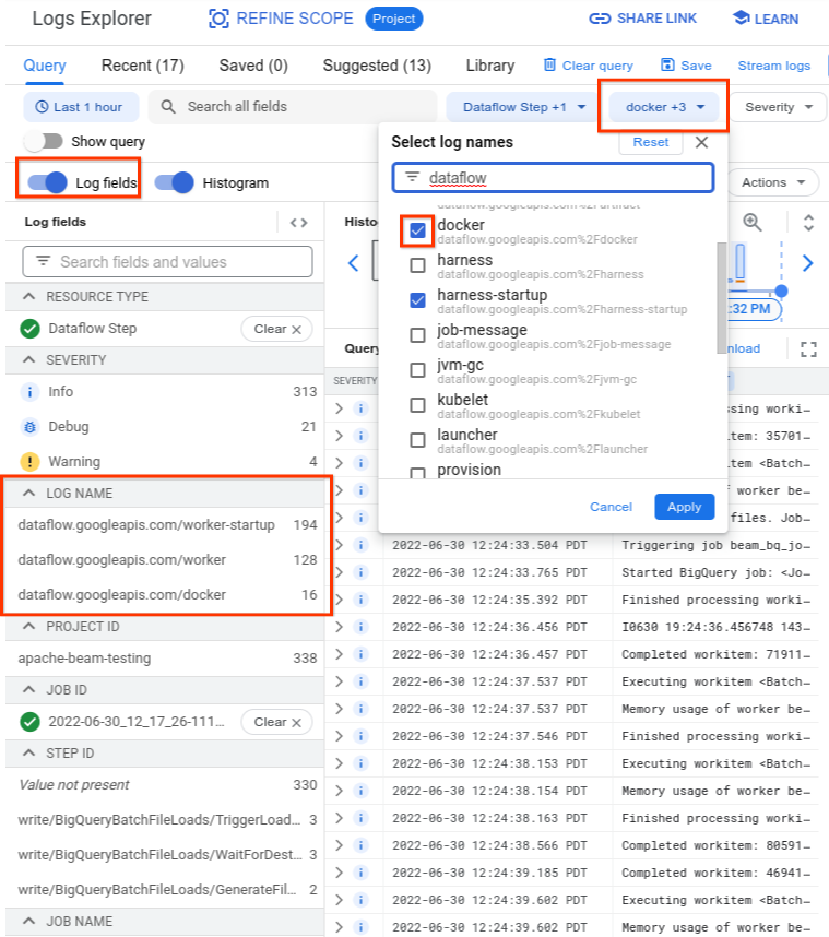 A Logs Explorer query that includes the relevant log
names.