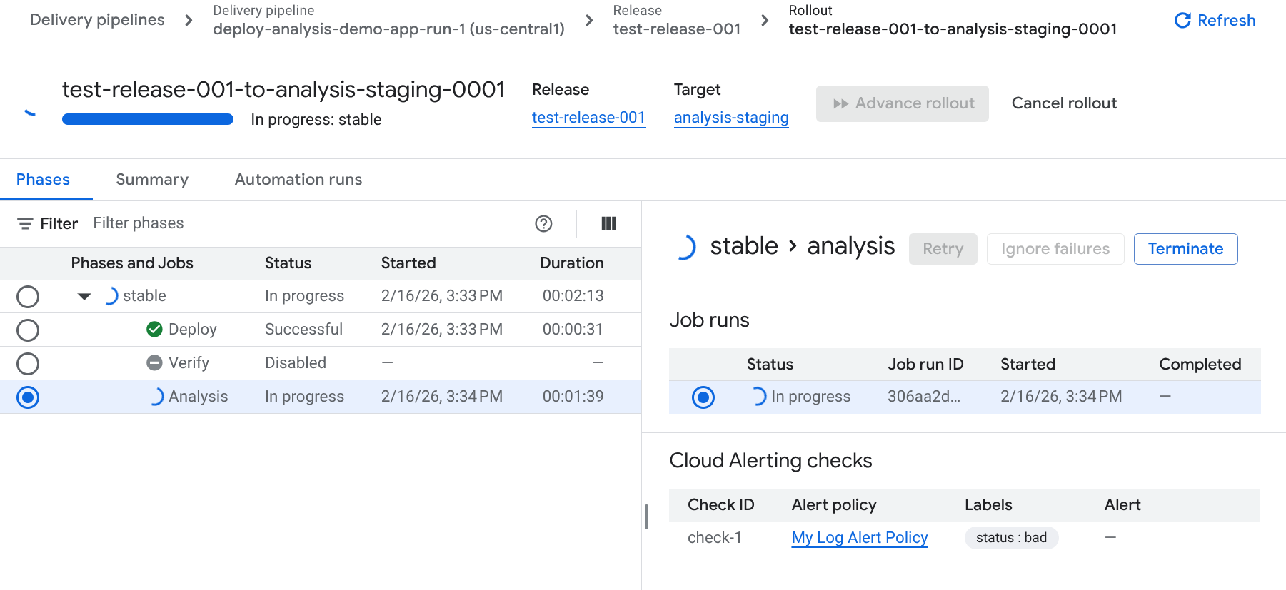 rollouts in the Google Cloud console