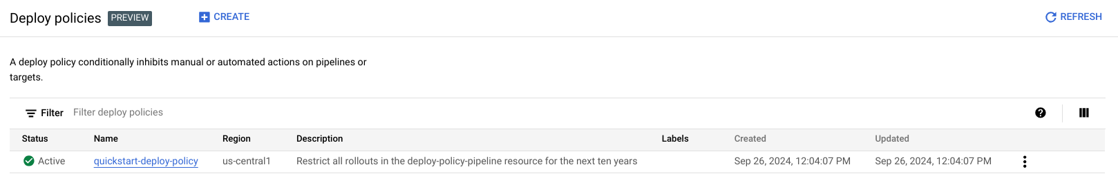 deploy policies page in Google Cloud console