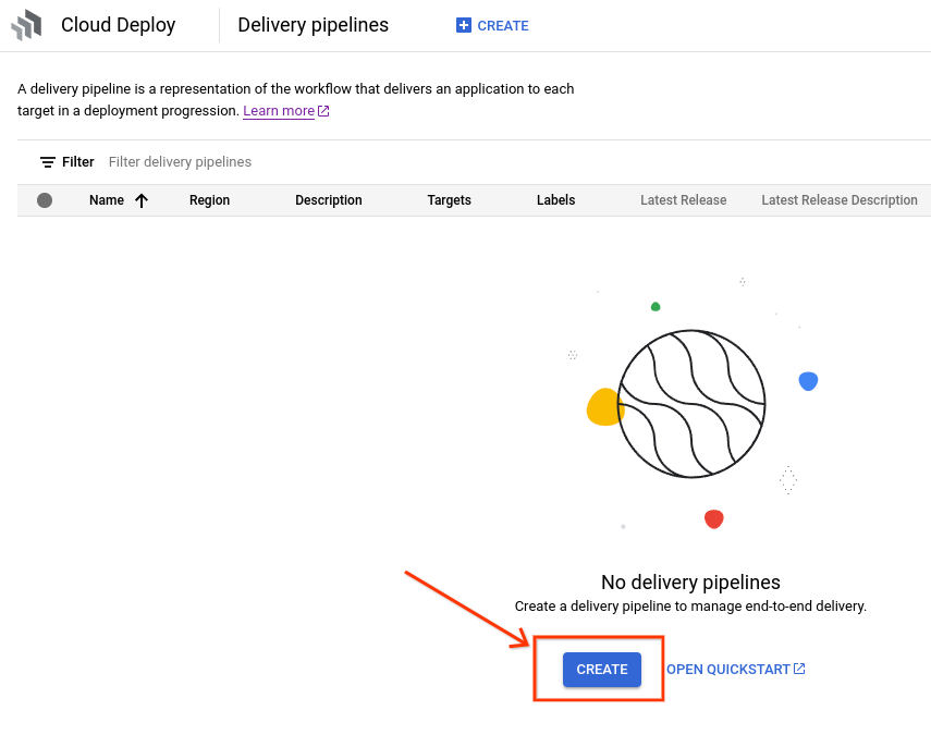Cloud Deploy main page in the Google Cloud console