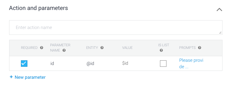 Required parameter in Dialogflow ES