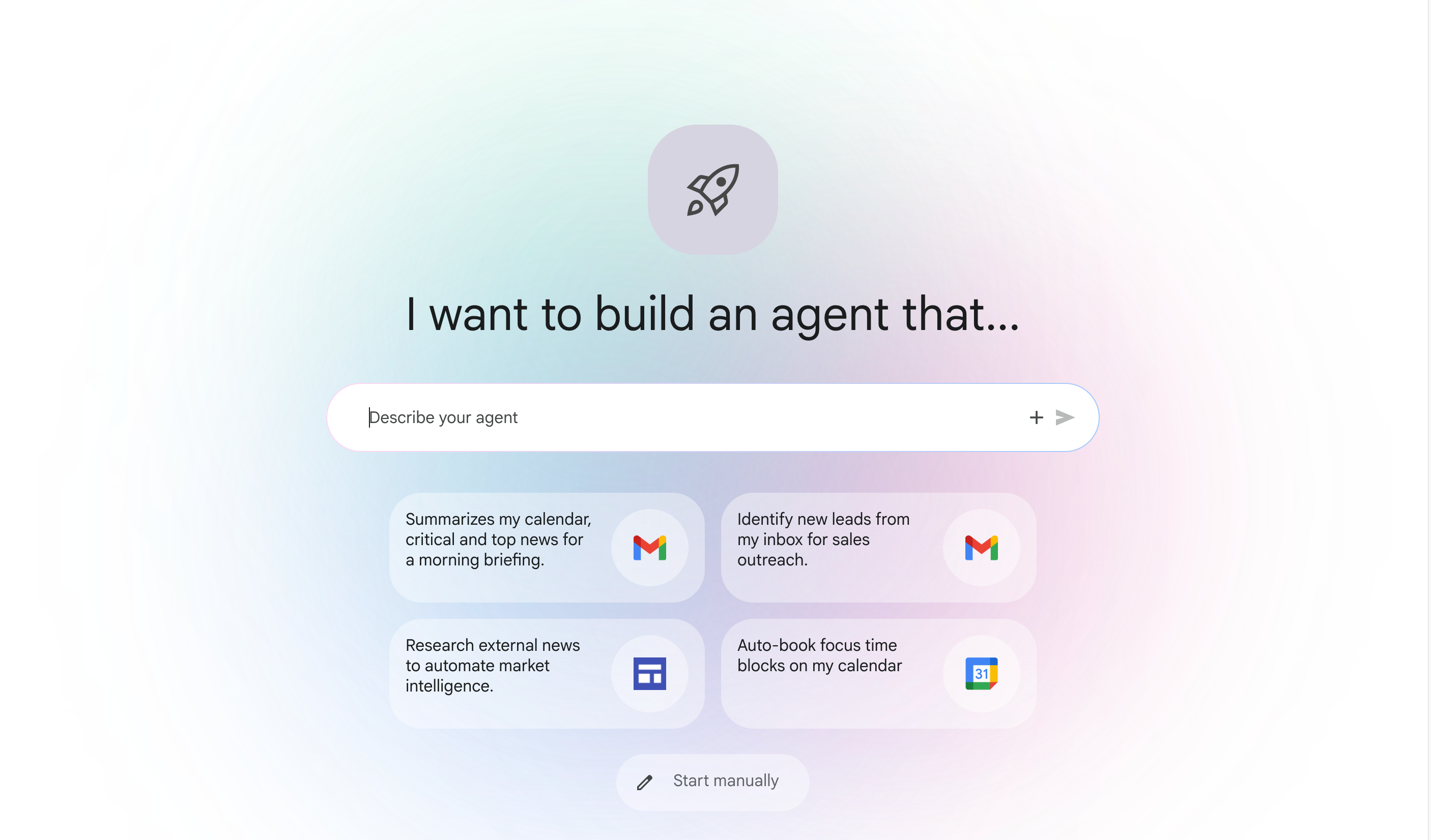 A conversational designer interface at the start of workflow creation.