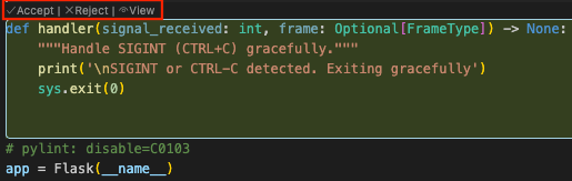 Accept or reject suggested a single change in a file in VS Code Gemini Code Assist.