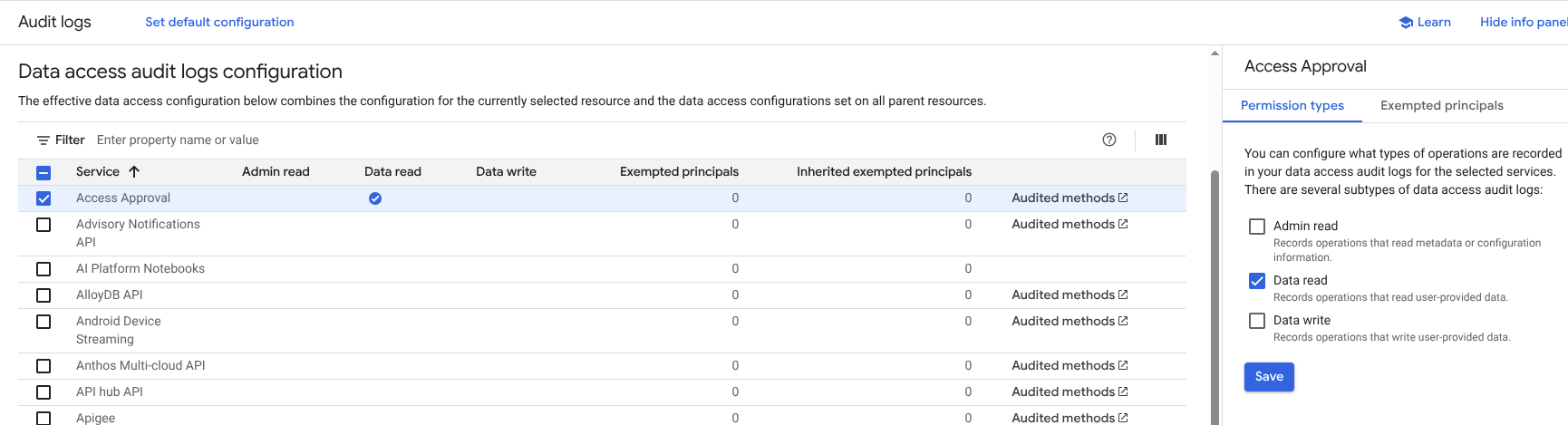 Audit Logs config