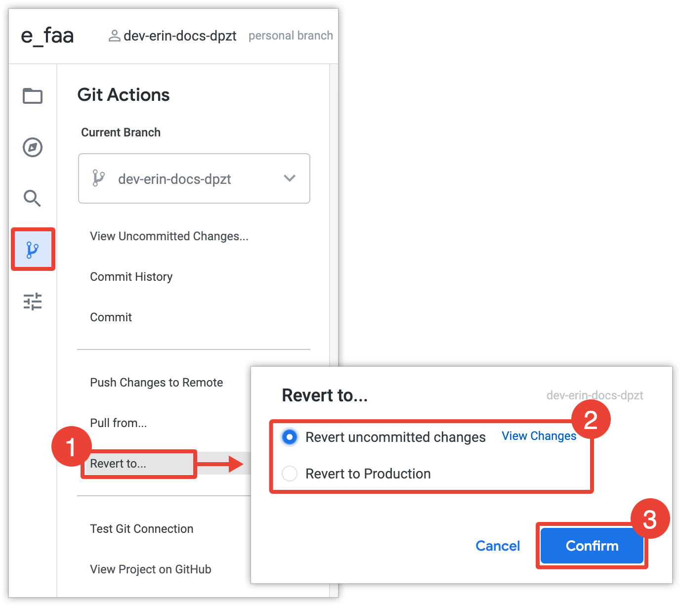 Revert uncommitted changes option