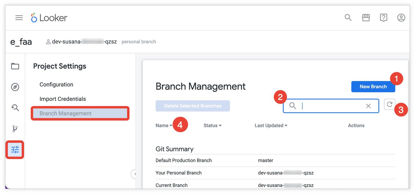 Branch Management tab