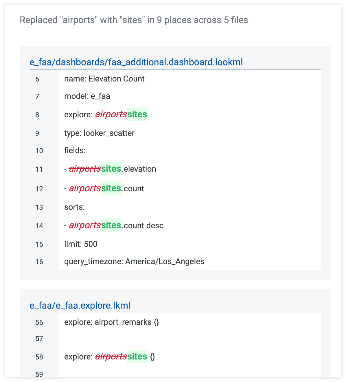 Search and replace preview results