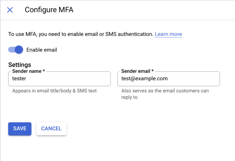 MFA configuration