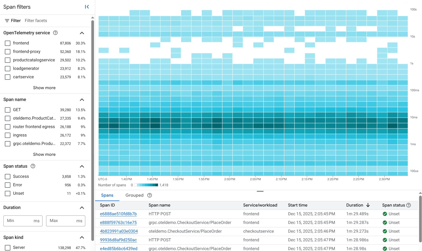 추적 데이터의 표시 예